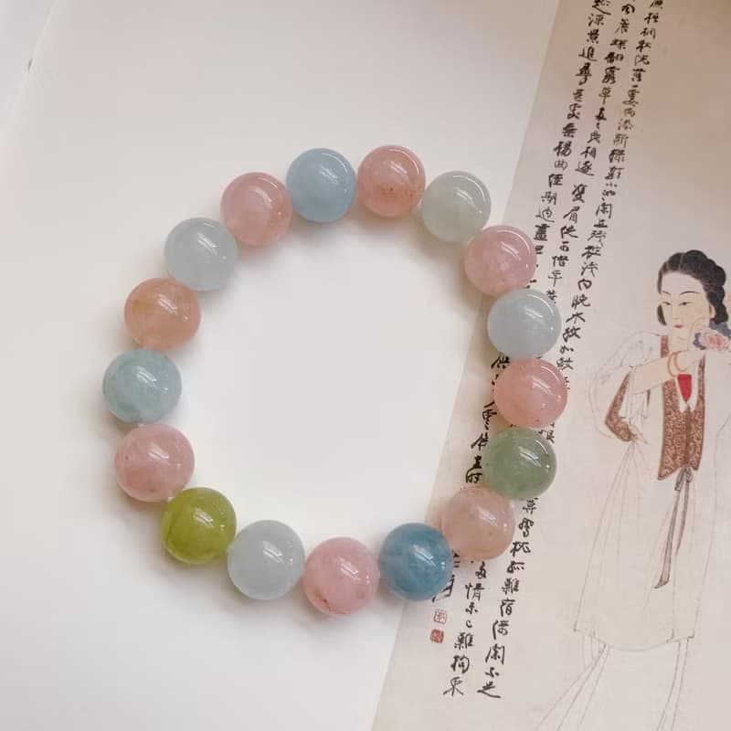 天然摩根石10.5mm奶油款手鏈 文藝生日禮物手串 甜美可愛少女心