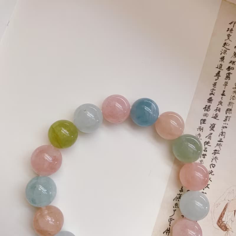 天然摩根石10.5mm奶油款手鏈 文藝生日禮物手串 甜美可愛少女心