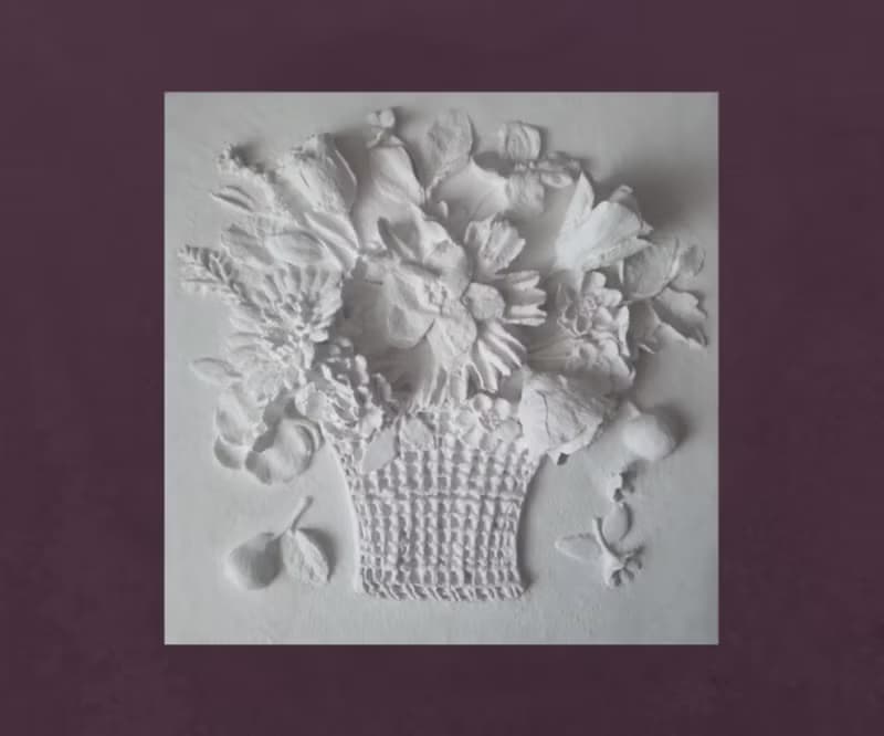 白花牆藝術 3d 雕塑巴洛克式牆藝術 花籃 花牆板 石膏牆藝術 浮雕