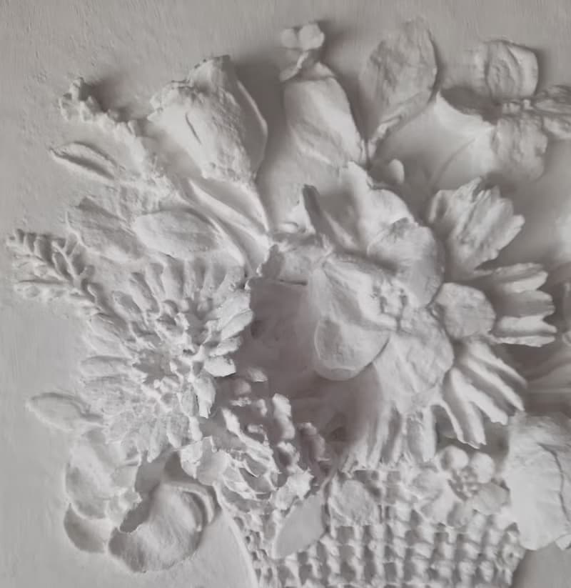 白花牆藝術 3d 雕塑巴洛克式牆藝術 花籃 花牆板 石膏牆藝術 浮雕