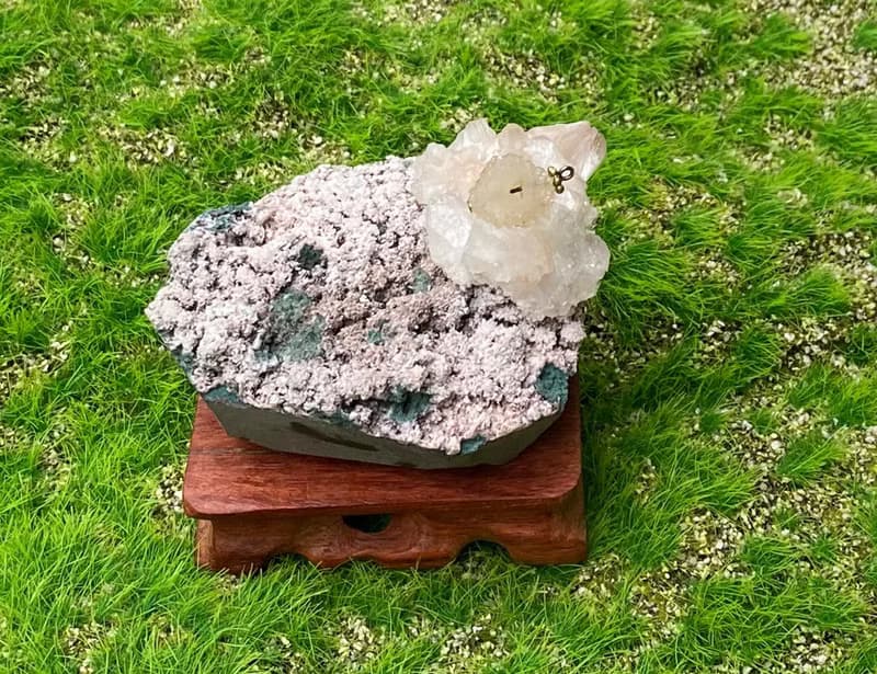 天然原礦意境浪漫晶花鑽石魚眼石共生沸石 家居 辦公室 療癒擺件