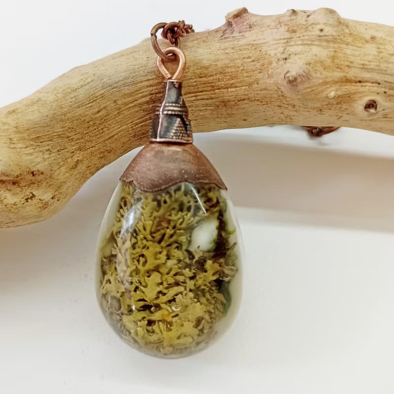 Forest necklace with lichen Witch jewelry Lichens in resin necklace 生日禮物 項鍊