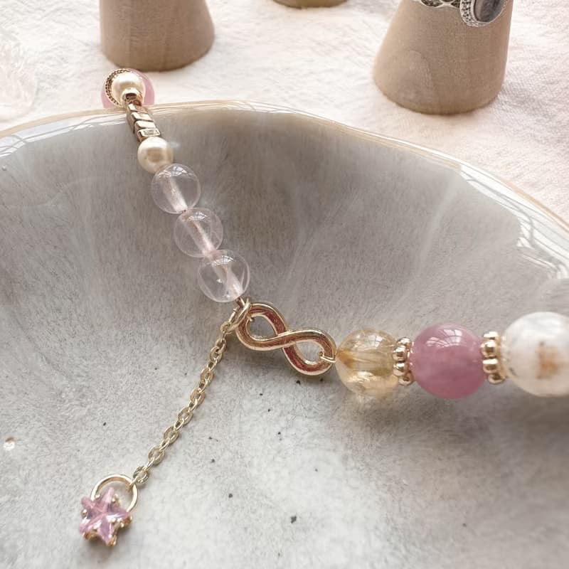 永恆之星 紫馬粉手鍊 粉晶 黃水晶 貝珠手鍊 聖誕節禮物 情人節