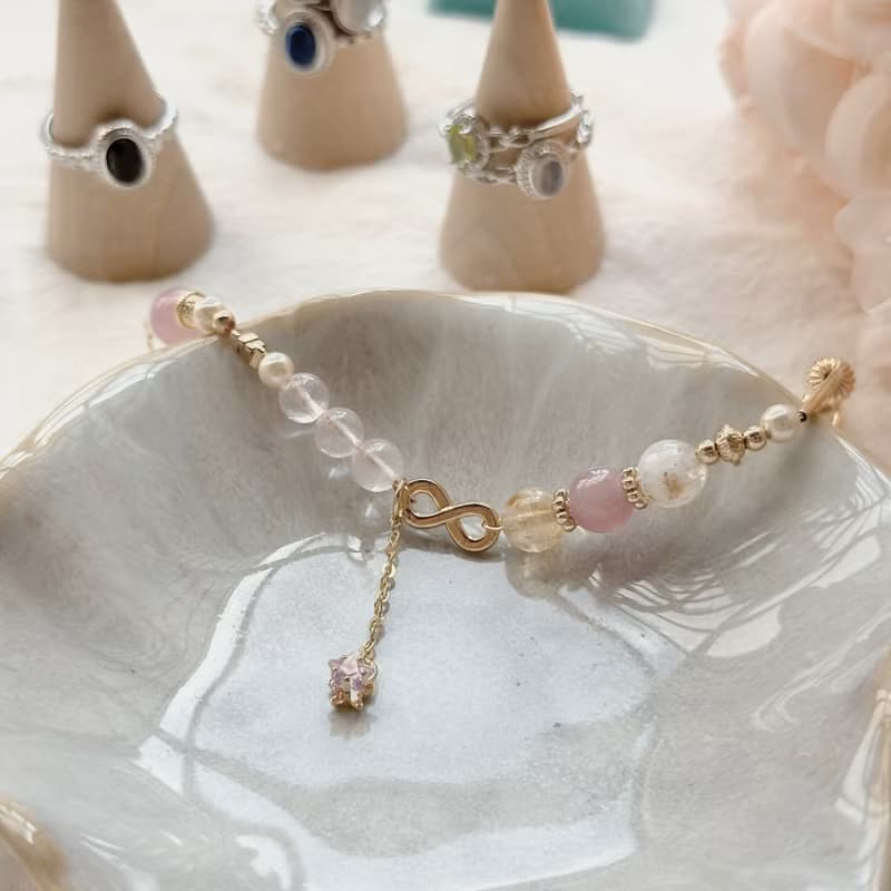 永恆之星 紫馬粉手鍊 粉晶 黃水晶 貝珠手鍊 聖誕節禮物 情人節
