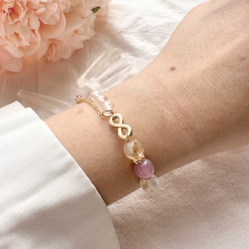 永恆之星 紫馬粉手鍊 粉晶 黃水晶 貝珠手鍊 聖誕節禮物 情人節