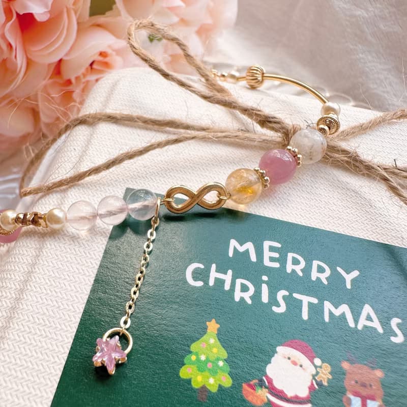 永恆之星 紫馬粉手鍊 粉晶 黃水晶 貝珠手鍊 聖誕節禮物 情人節