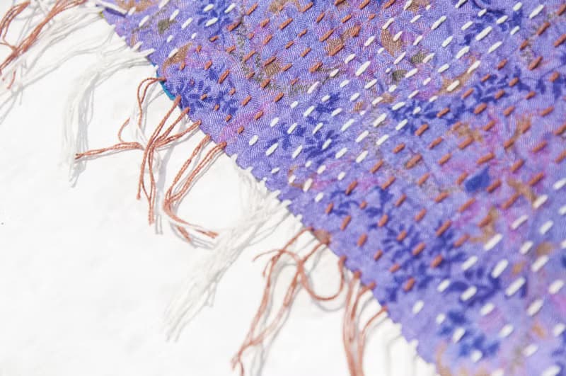 刺繡絲巾/絲綢刺繡圍巾/手縫紗麗線絲巾/印度絲綢刺繡圍巾-幾何風
