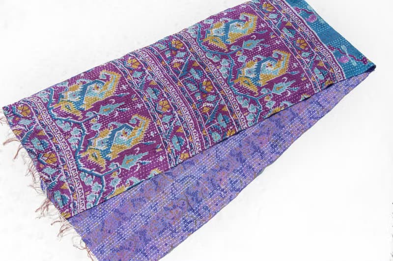 刺繡絲巾/絲綢刺繡圍巾/手縫紗麗線絲巾/印度絲綢刺繡圍巾-幾何風