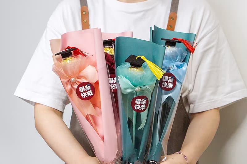 畢業快樂 超Q畢業帽-豪華版單支金莎花束 5色可挑 畢業花束