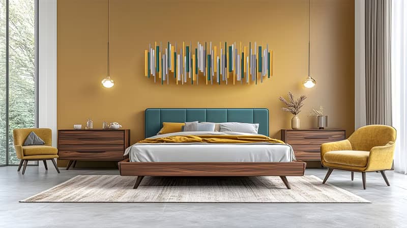 金色地平線 3D 立體壁掛雕塑 藍綠與金色 木材與金屬