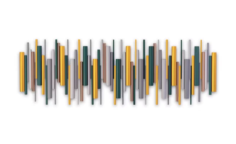 金色地平線 3D 立體壁掛雕塑 藍綠與金色 木材與金屬