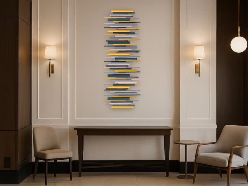 金色地平線 3D 立體壁掛雕塑 藍綠與金色 木材與金屬