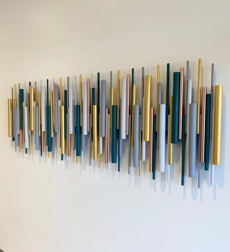 金色地平線 3D 立體壁掛雕塑 藍綠與金色 木材與金屬