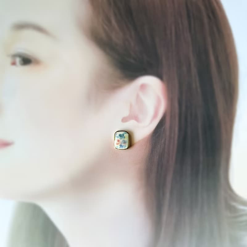紫陽花 金継ぎ ライン 陶器 ピアス イヤリング ノンホールピアス あじさい スクエア ブルー 青 ゴールド 金 赤 レッド やきもの アジサイ 6月