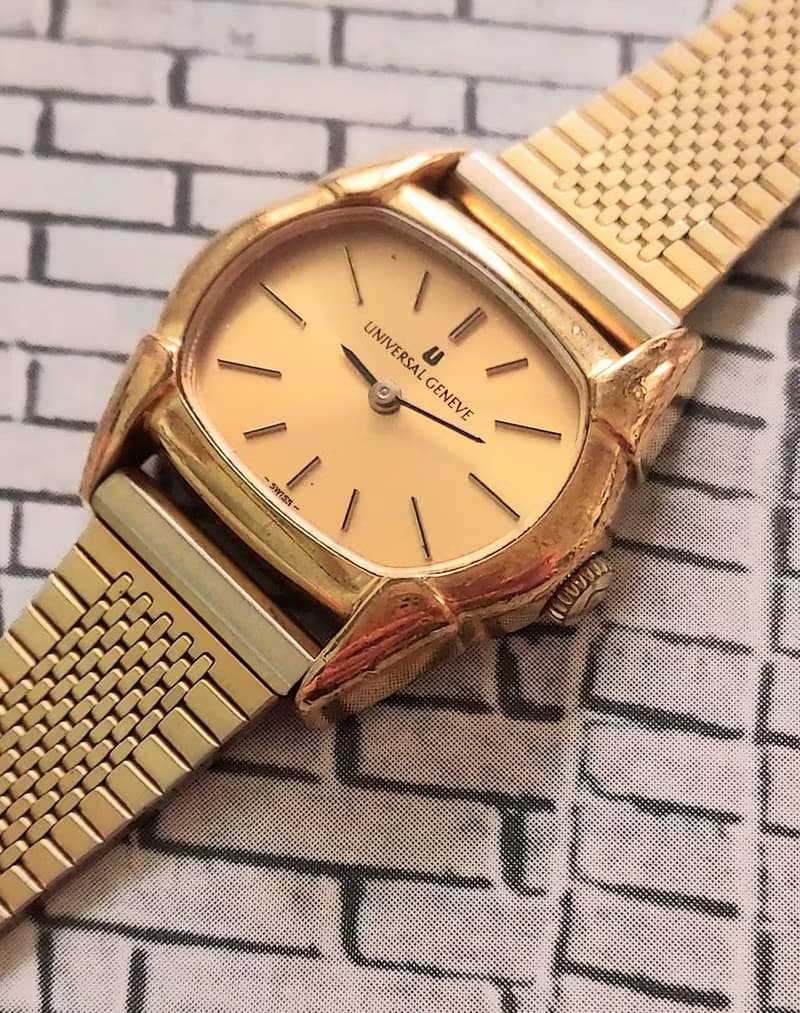 圓弧金色 老瑞士 Universal Geneve 金色 自動上鍊 女用古董手錶