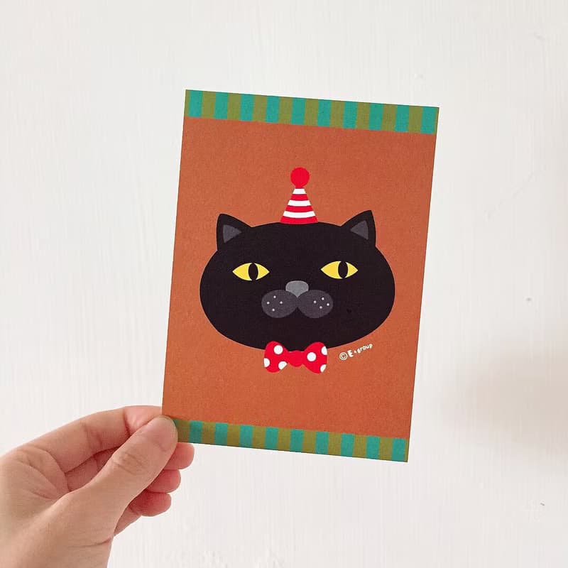 E*group 黑喵 巧克力抹茶 明信片  貓 