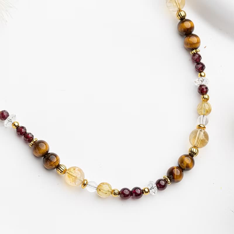 黃水晶-鈦晶-虎眼石│黃銅 雙圈 扣環式 手鍊