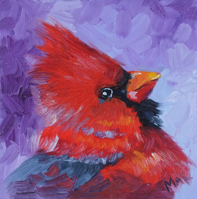 Red Cardinal Oil Painting Bird Original Art Northern Cardinal Artwork