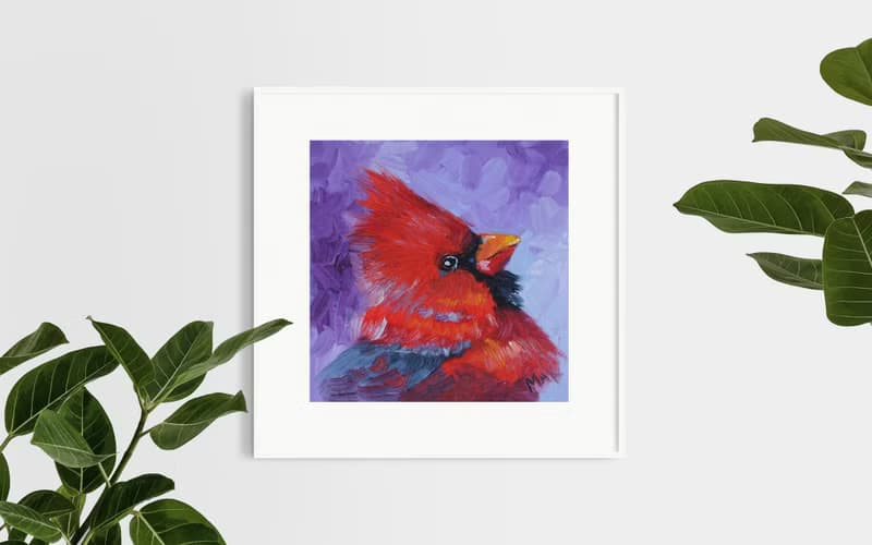 Red Cardinal Oil Painting Bird Original Art Northern Cardinal Artwork