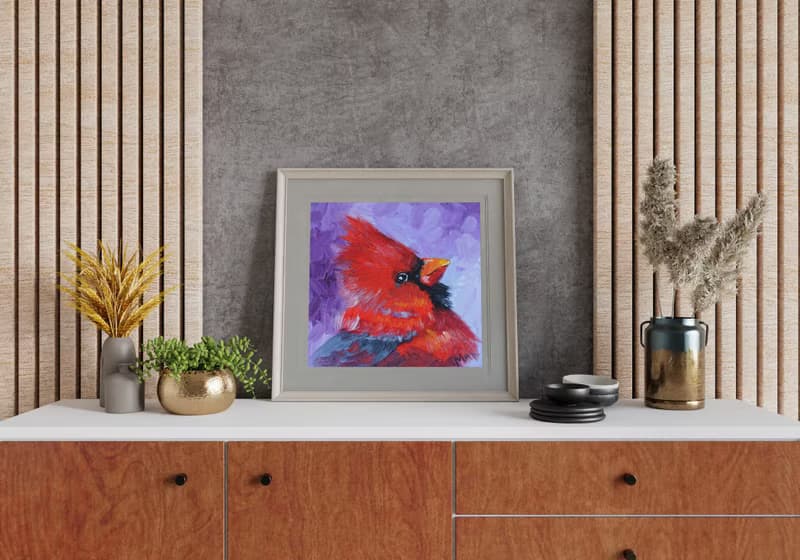 Red Cardinal Oil Painting Bird Original Art Northern Cardinal Artwork