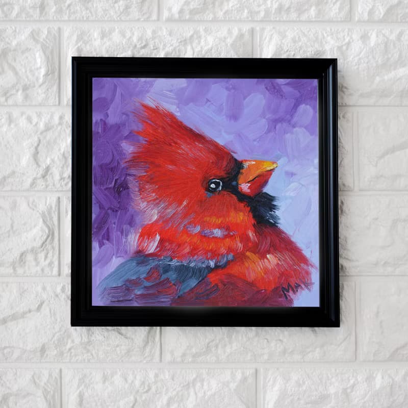Red Cardinal Oil Painting Bird Original Art Northern Cardinal Artwork