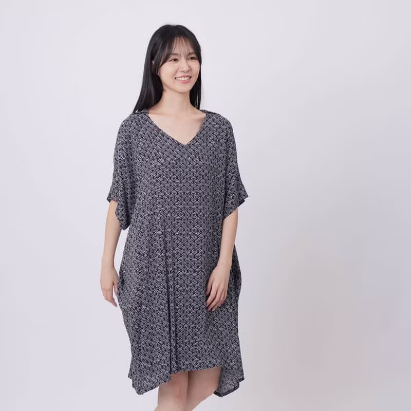 Mindy印花V小領寬口袋洋裝 粼波點點
