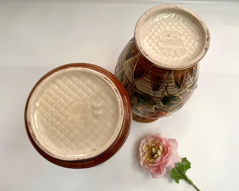 花瓶/水壺復古 1960 年代 HBEQUET 手繪比利時陶瓷套裝 2