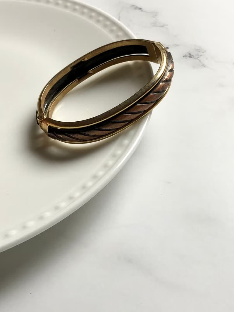 Vintage Rare Bronze Twilled Brass Bangle Bracelet