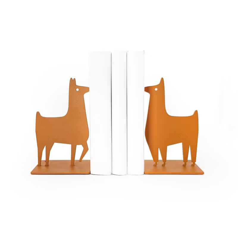 Orange Llama Metal Bookends – Minimalist Decor for Kids Room, Nursery or Playful