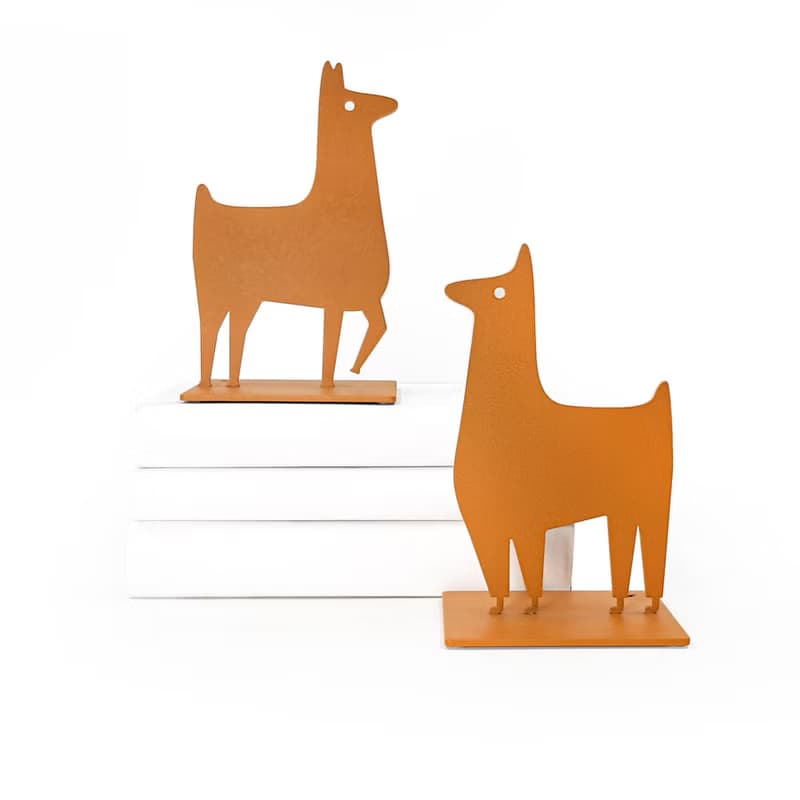 Orange Llama Metal Bookends – Minimalist Decor for Kids Room, Nursery or Playful