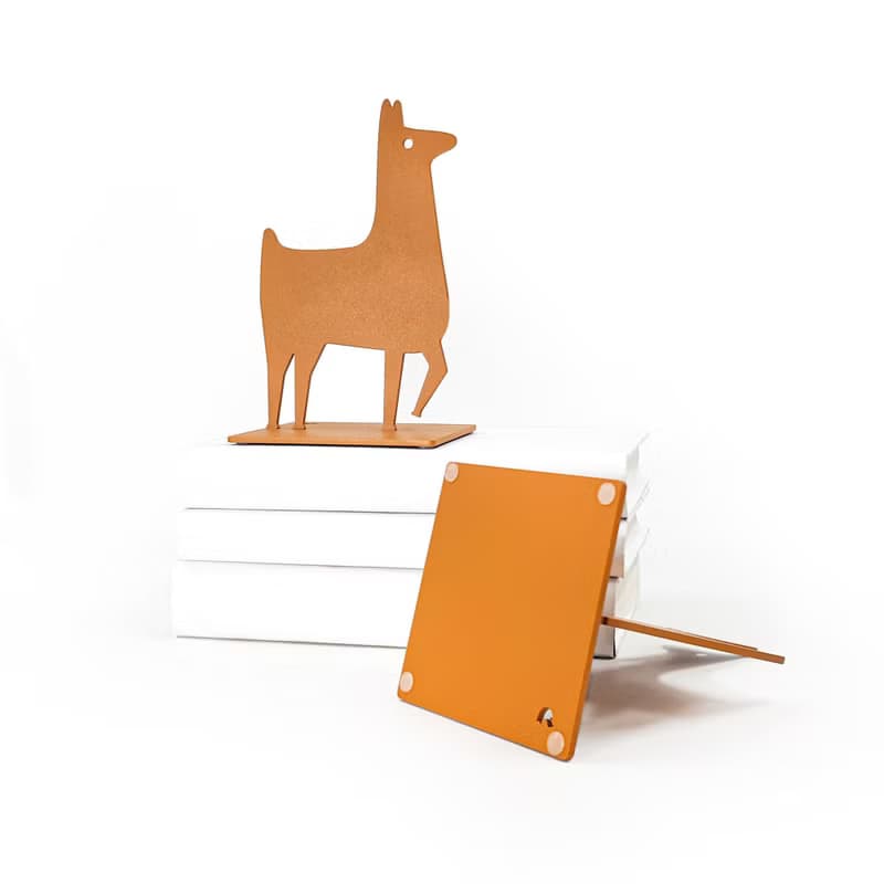 Orange Llama Metal Bookends – Minimalist Decor for Kids Room, Nursery or Playful