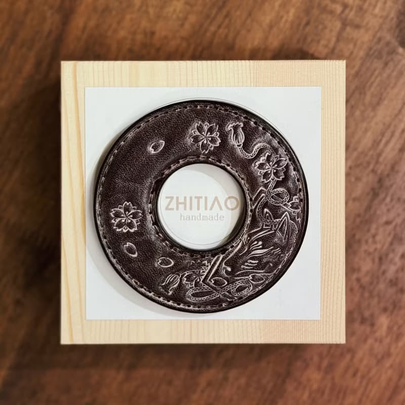 原創手工製作牛皮劍道刀鐔 御先稻荷 霧蠟咖啡 劍鍔 Tsuba