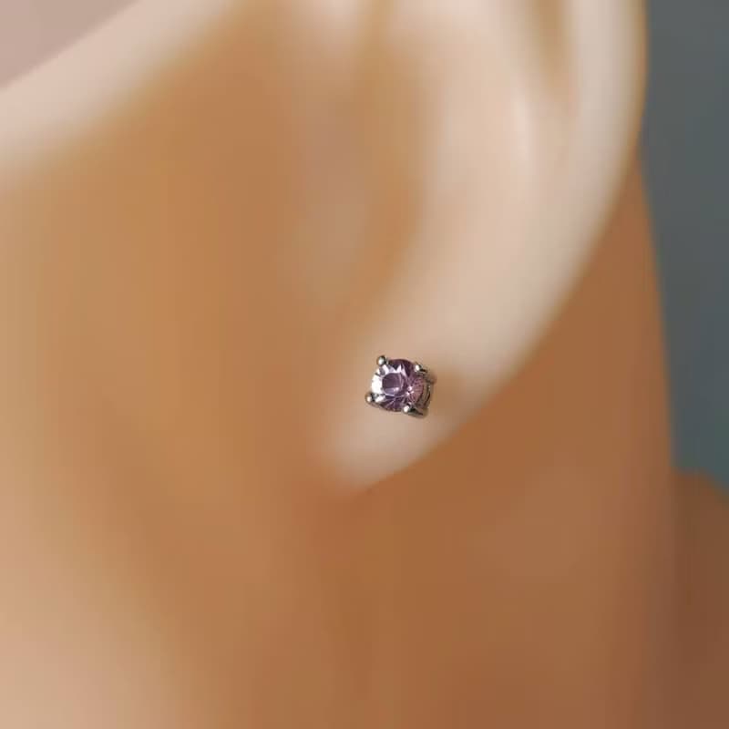 安珠 尖晶石 粉色 圓形 4mm 耳環 經典系列 Round E 寶石銀飾 AND