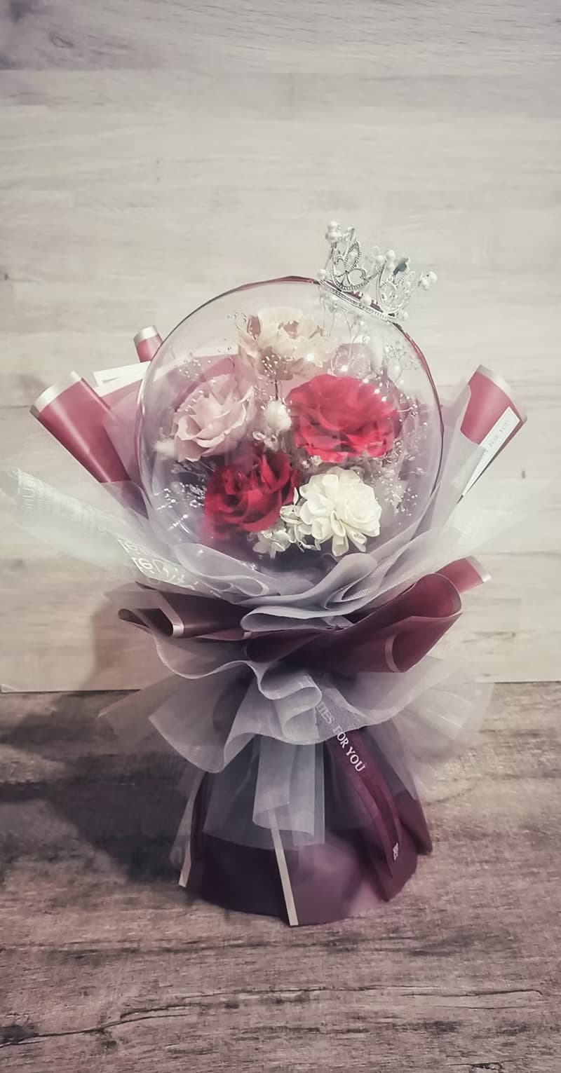 永生花波波球花束-皇冠款 乾燥花/生日/情人節/母親節//開幕/求婚