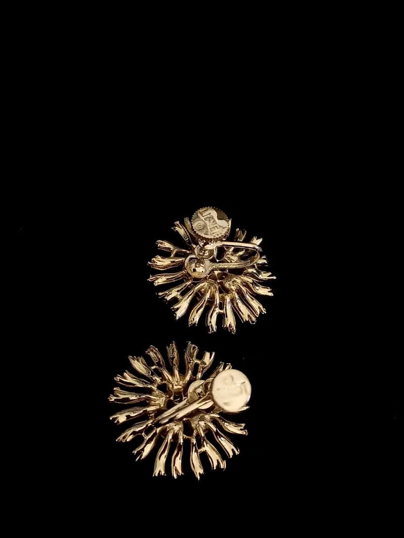 vintage jewelry  LISNER 綠芯太陽花萊茵鑽 夾式耳環