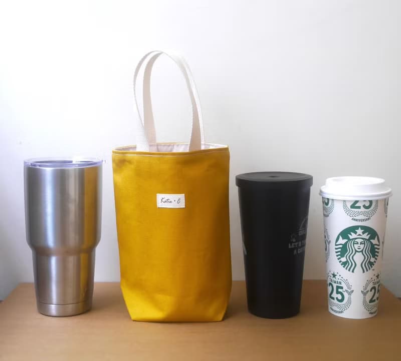 環保飲料提袋/早餐袋/小物袋/散步包=日本厚棉布=山丘=黃(共2色)