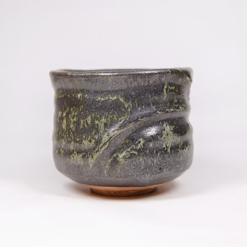 明芽窯 l 墨綠流紋茶杯 茶碗 陶器 陶藝品 茶具 H6