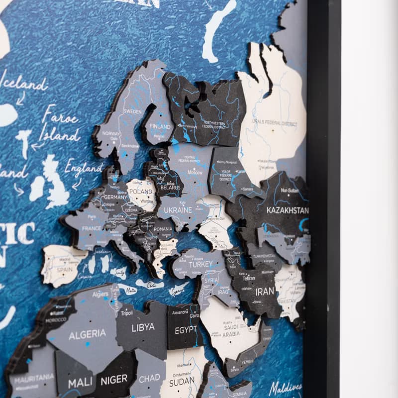 Adventure World Map, World Map on Board, Framed Wall Art, Triptych Wall Art