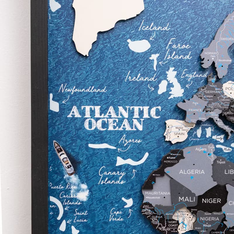 Adventure World Map, World Map on Board, Framed Wall Art, Triptych Wall Art