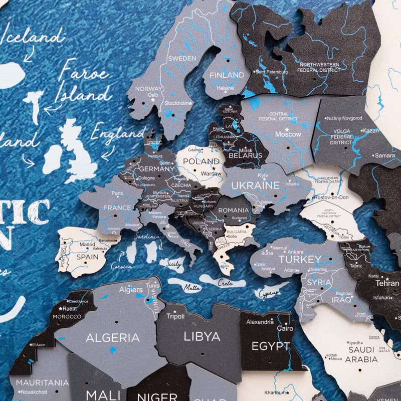 Adventure World Map, World Map on Board, Framed Wall Art, Triptych Wall Art