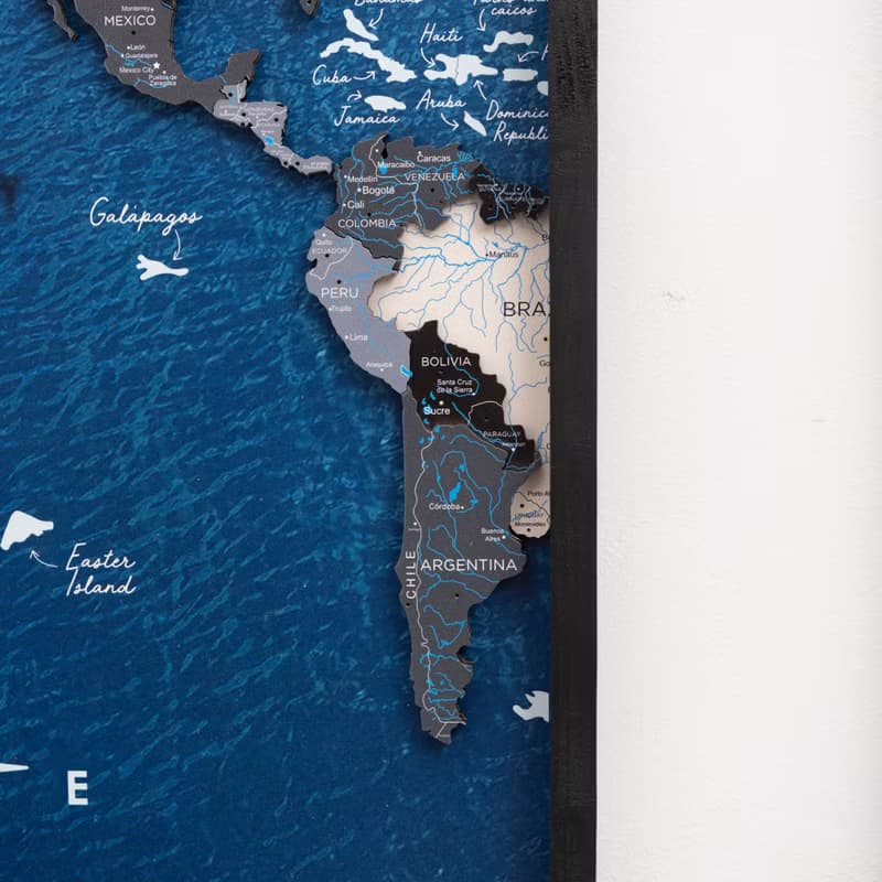 Adventure World Map, World Map on Board, Framed Wall Art, Triptych Wall Art