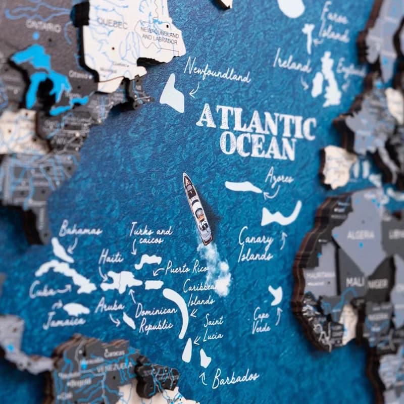 Adventure World Map, World Map on Board, Framed Wall Art, Triptych Wall Art