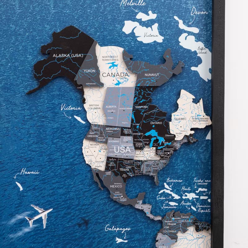 Adventure World Map, World Map on Board, Framed Wall Art, Triptych Wall Art