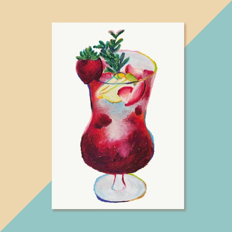 【夏日飲品提案】水果茶 紅莓/藍莓/蔓越莓 明信片 生日卡片 萬用