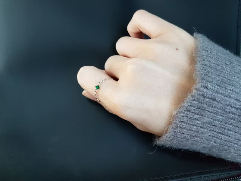 小水晶 細鍊 鍊戒 (祖母綠)