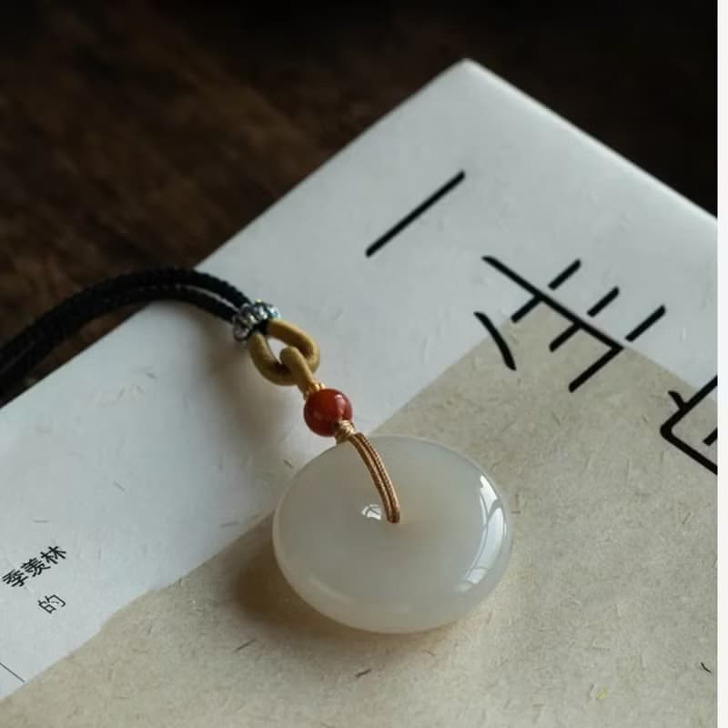 天然藕粉和田玉平安扣項鏈
