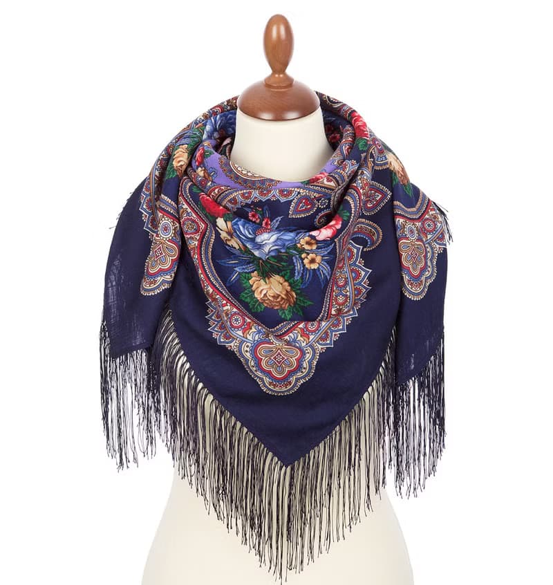 Authentic Pavlovo Posad Russian Shawl Scarf Soft 100% Wool 89x89 cm 1814-14