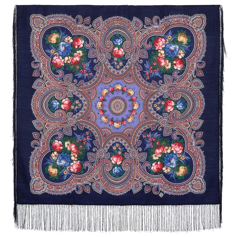 Authentic Pavlovo Posad Russian Shawl Scarf Soft 100% Wool 89x89 cm 1814-14