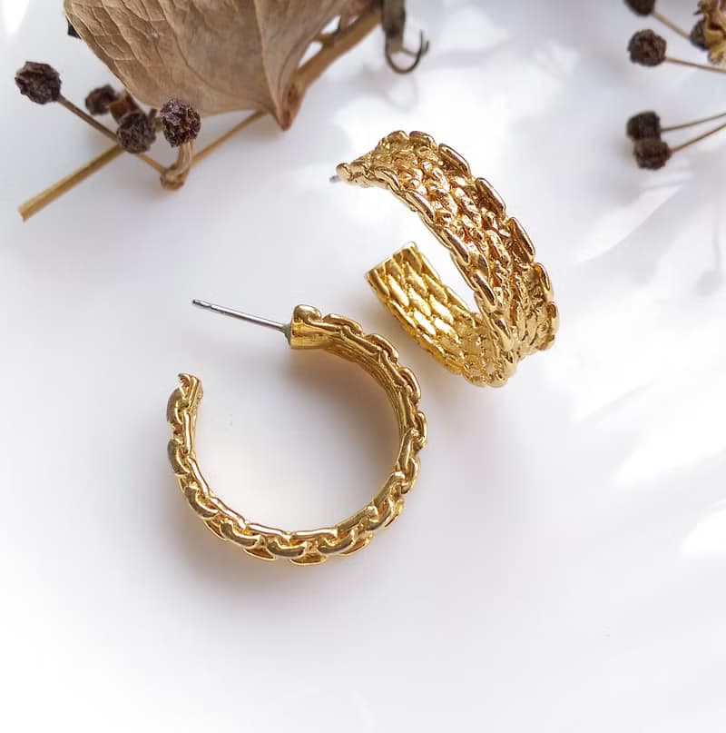 Vintage Jewelry 西洋古董飾品 編織紋 C圈 針式耳環