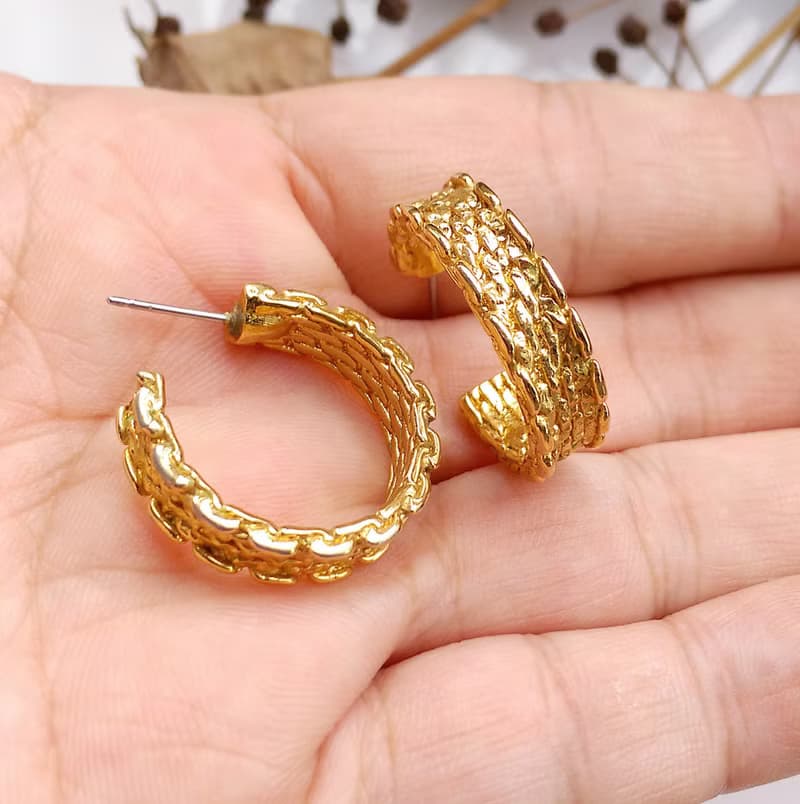 Vintage Jewelry 西洋古董飾品 編織紋 C圈 針式耳環